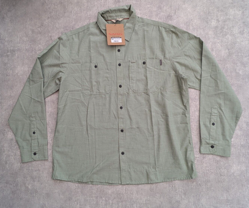 Simms Shirt Mens Extra Large Green Cutbank Chambray Fishing Field Outdoor Top XL