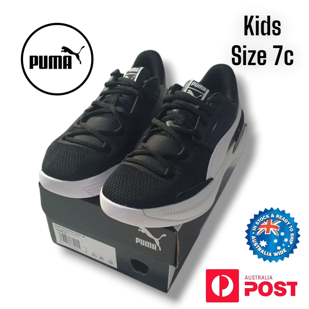 Puma Basketball Shoes Clyde Hardwood Team JR Size US 7C 25cm UK6 Black White