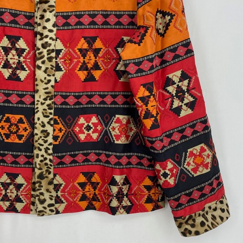August Max Size 2 Womens Medium Jacket 100% Silk Animal Geometric Print Beaded - Picture 3 of 12