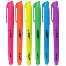 EXTRIC 6 Pack Highlighters, Fluorescent Assorted Colors, Quick Dry, Pen Style...