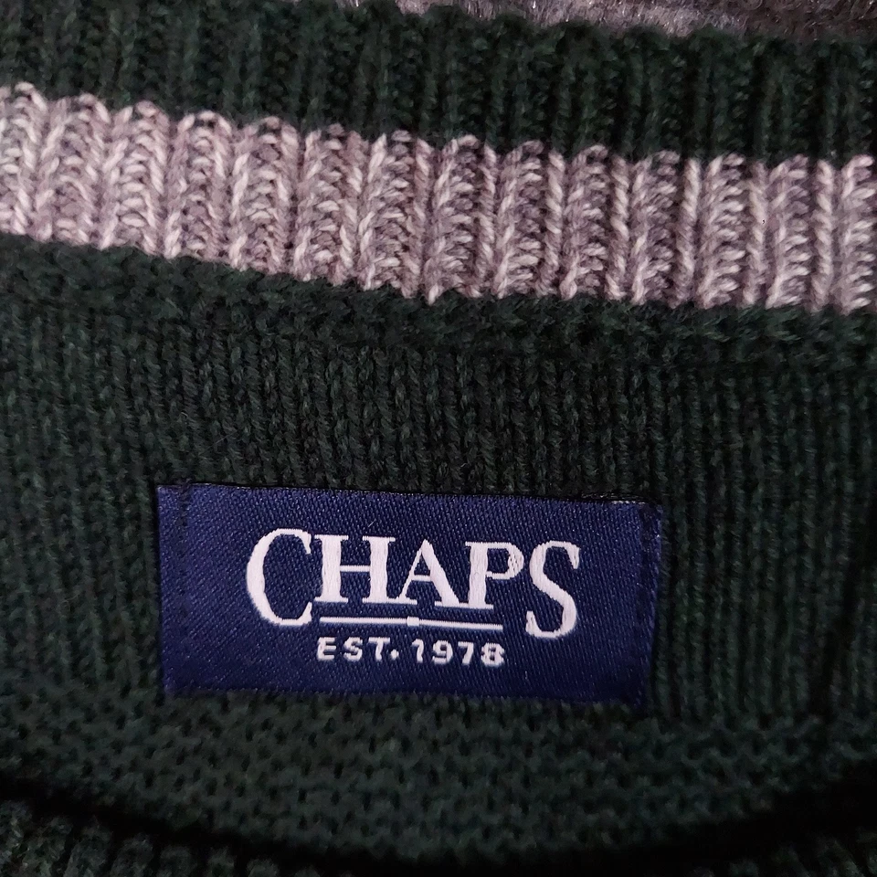 Suéter Chaps Para Hombres XL Verde Cuello Redondo Tejido Cresta Logo Informal Pullover CM333SE102 Foto 4 de 4