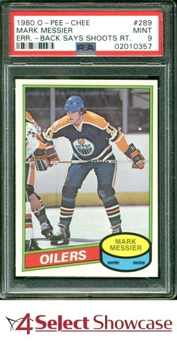 1980 O-PEE-CHEE #289 MARK MESSIER RC HOF ERROR BACK SAYS SHOOTS RIGHT PSA 9
