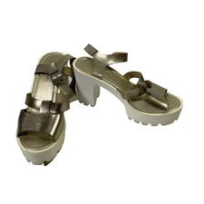 Top Moda Gold White Contemporary Chunky Heel Sandal Shoes Size 8.5 Fashion