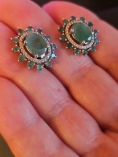 Genuine Emerald Zircon 925 Sterling Silver Leverback Earrings NWOT