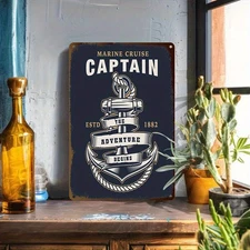 Vintage Nautical Wall Tin Metal Signs Home Décor 8x12 Captain Maritime with Anch