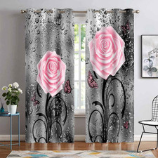 Eotdms Pink Rose Print Curtains For Living Room Bedroom 52X84 Inches Polyester