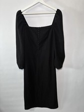 SHEIN Black Solid Sheath Dress Square Neck Long Puff Sleeve Knee Length L