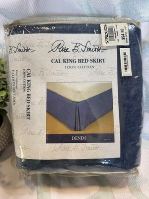 Paul B Smith California King Bed Skirt Denim Blue 100% Cotton Dust Ruffle NEW