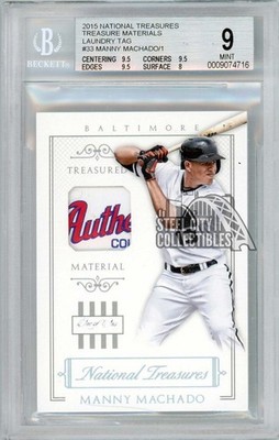 Manny Machado 2015 Panini National Treasures Tag Patch Card #33 1/1 BGS 9