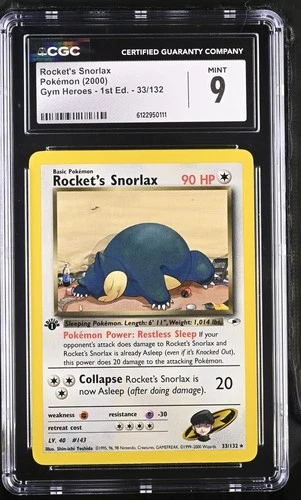 CGC 9 MINT Rocket's Snorlax 2000 Gym Heroes 1st Edition 33/132 Pokemon Card