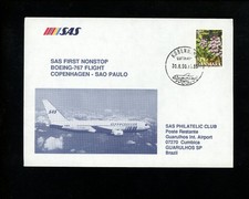 Postal History First Flight SAS 8/30/1990 Copenhagen Denmark to Guarulhos Brazil