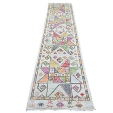 2'8"x11'4" Gray Anatolian Village Inspired Design Hand Knotted Wool Runner Rug
