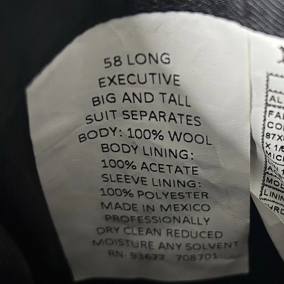 Stafford 58L Executive Sport Coat 100% Wool Black Two Button Double Vented - Image 4 of 4