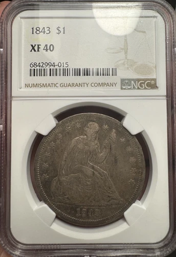 1843 Seated Liberty Silver Dollar NGC XF40 - Crusty Toning