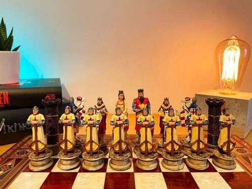 Medieval Crusaders Chess Set | Hand Painted + Inlaid Board | Holiday Gift Idea - Picture 7 of 11