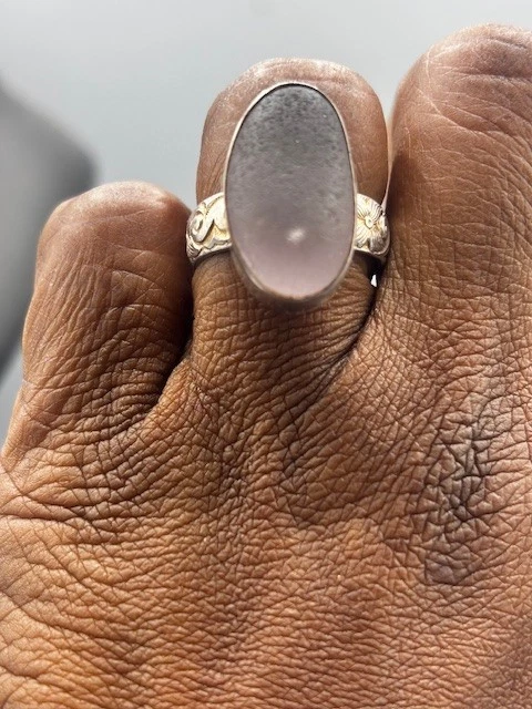 Anillo de plata esterlina de vidrio marino genuino lavanda talla 9,5 Foto 3 de 4