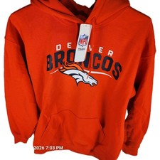Denver Broncos NFL Hoodie Sweatshirt Mens Large Logo Drawstring New Tag Orange