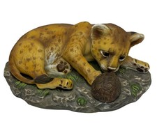 VTG Homco 1985 Masterpiece Porcelain Lion Cub Figurine Playing Turtle Home Decor