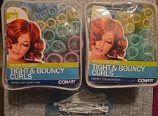 2x Conair Brush Rollers Tight & Bouncy Curls w/ Pins, Short Hair, 1 Used/New