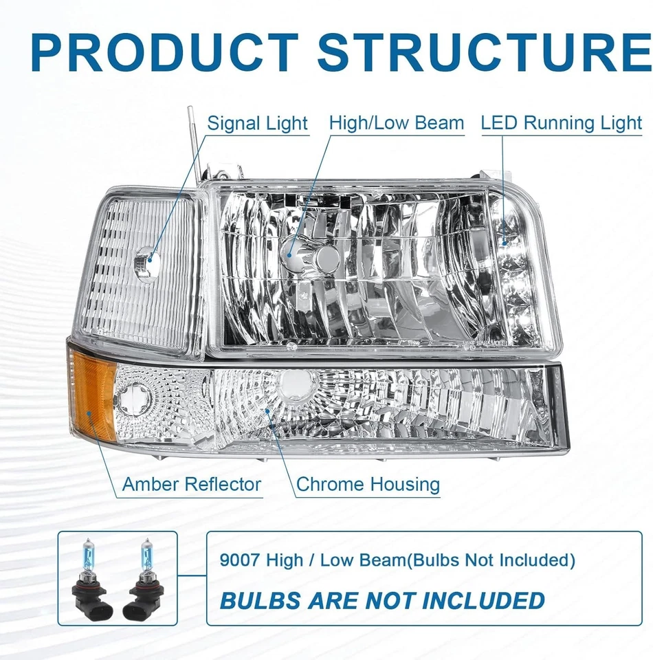 Faro LED para Ford F150 F250 F350 Bronco 1992 1993 1994 1995 1996 ámbar refl Foto 3 de 4