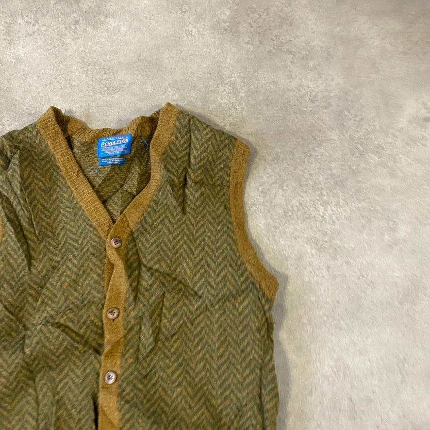 Pendleton Sweater Vest Mens Medium Lambs Wool Herringbone Vintage Jumper, Green - Image 2 of 4