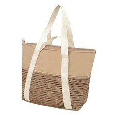 Beach Tote Bag Waterproof Sandproof Mesh Swiming Pool Bag with Zipper for Brown