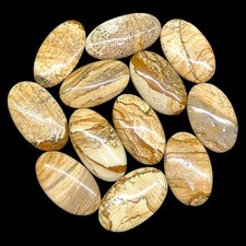 12 Pcs Natural Picture Jasper Cabochons 34-36mm Oval Shapes Polished Gemstones