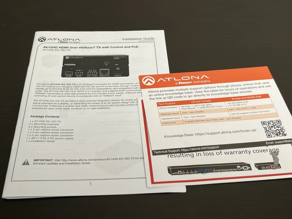 Atlona AT-UHD-EX-70C-TX HDMI 4K/UHD with Control and PoE New Open Box - Изображение 3 из 4