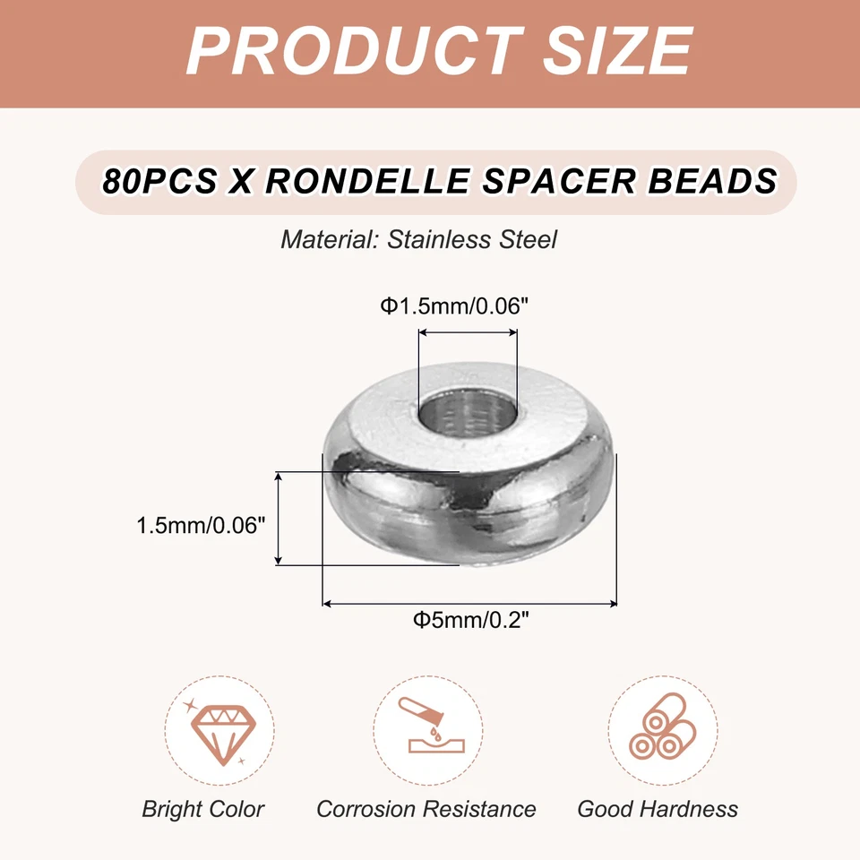 80 Pcs Flat Round Spacer Beads 5mm Heishi Beads, 1.5mm ID x 1.5mm H Foto 2 de 4