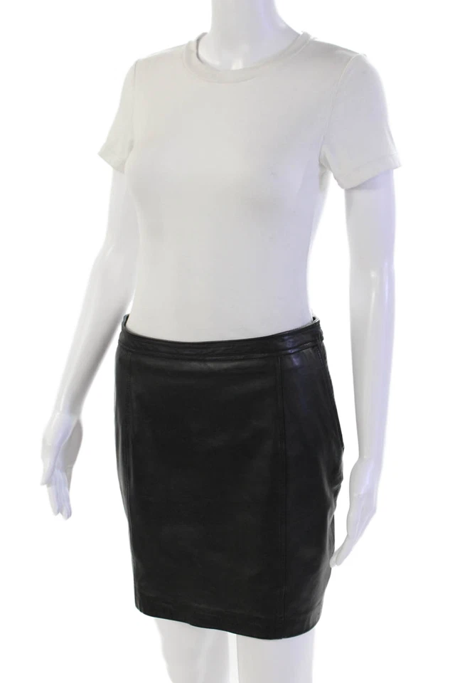 Женская кожаная юбка-карандаш Massimo Dutti на молнии до колена черная размер средний - Изображение 2 из 4