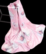 100% Silk mulberry Scarf Women shawl Wrap neckerchief floral pink red JH3-67