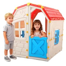Outdoor Kids Playhouse w/Openable Door Windows for Home Backyard for Ages 2 