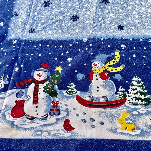 Blue Tablecloth Christmas Holiday Snowmen Snowflakes Cotton Blend 82” x 59” - Picture 9 of 15