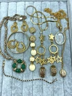 Lot Of Vintage Gold Tone Jewelry Necklace Bracelet Brooches Estate Lot