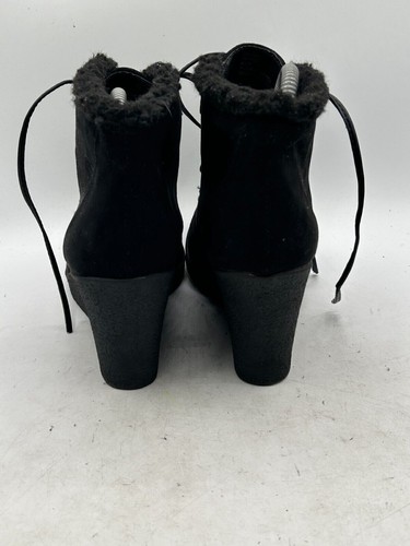 Rampage Wendy Women's Sz 8.5M Black Suede Wedge Lace Up Mid Calf Ankle Bootie - Picture 3 of 6