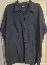 Red Cap Shirt Mens Size XL Dark Blue Pin Striped Button Up Short Sleeve Mimix