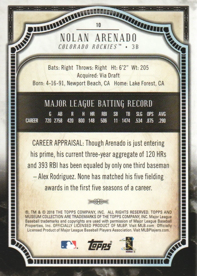 2018 Topps Museum Collection Copper #10 Nolan Arenado - BB - Image 2 of 2