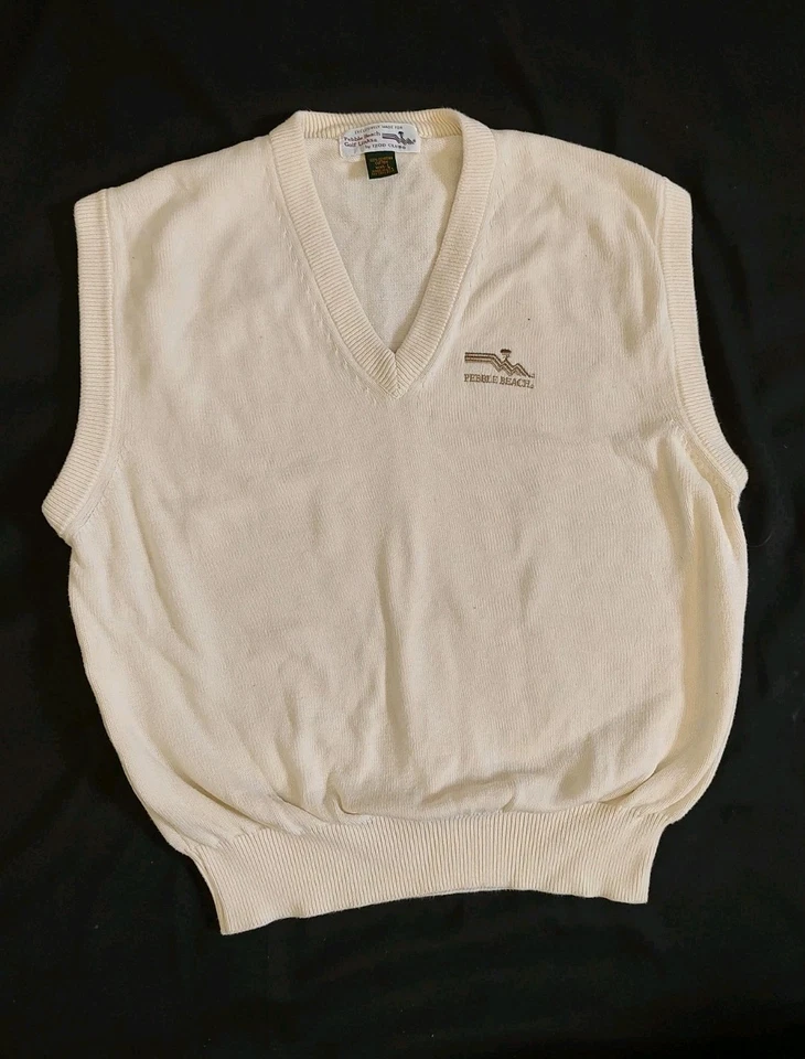 Vintage 90s Izod Vest Pebble Beach Golf Links Ivory 100% Cotton Sweater Pullover - Image 2 of 4