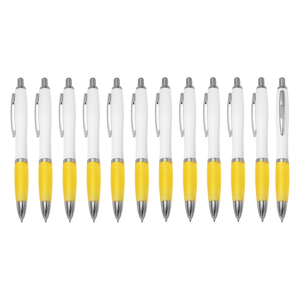 12Er Pack Kugelschreiber Mit Schwarzer Tinte, FüR Retractable, Gelb/Weiß-image