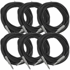 SEISMIC AUDIO New 6 PACK Black 1/4" TS 25' Patch Cables - Guitar - Instrument