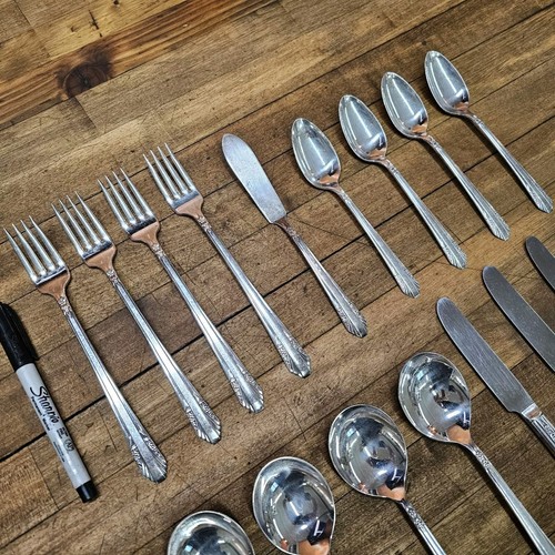 Rare Sterling Silverplate Flatware Set For 4 • Silver ART DECO LILY ESTATE 1922 - Picture 3 of 5