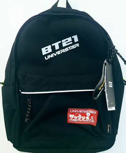 Mochila informal para estudiante ligera de lona BT21 Space Wappen Collection, negra