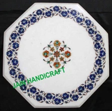 18'' white Marble table top coffee Malachite Mosaic flower Inlay home decor e14