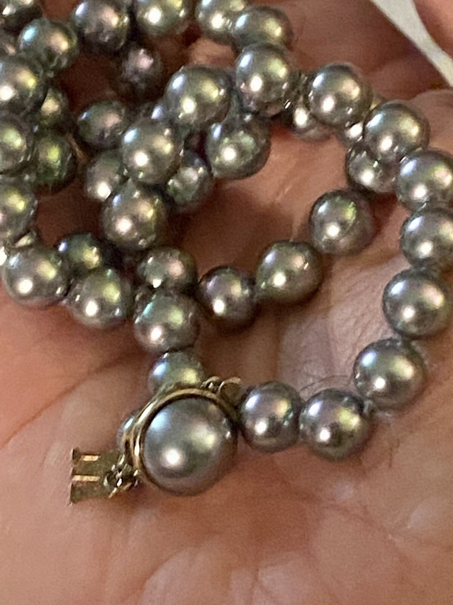 Majorica Pearl Necklace Strand Gray Lustrous Sterling Silver 7mm