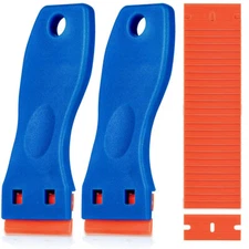 2 Pcs Plastic Razor Blade Scraper and 100 Pcs Blades, Remove Label Decal Tool