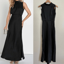 Lulus Classic Elegance Black Satin Sleeveless Mock Neck Maxi Dress