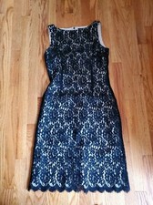 Ann Taylor Black Lace Dress Underlay Midi Zip Up Size 8 Romantic Cocktail Party
