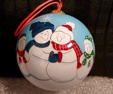 Personalized Family Five 5 Snowman Christmas Ball Ornament Painted Inside