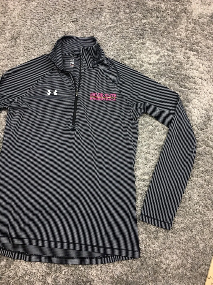 Suéter Under Armour Para Mujer Talla Pequeña 1/4 Cremallera Chaqueta Gris Suelto Rayas Foto 2 de 4