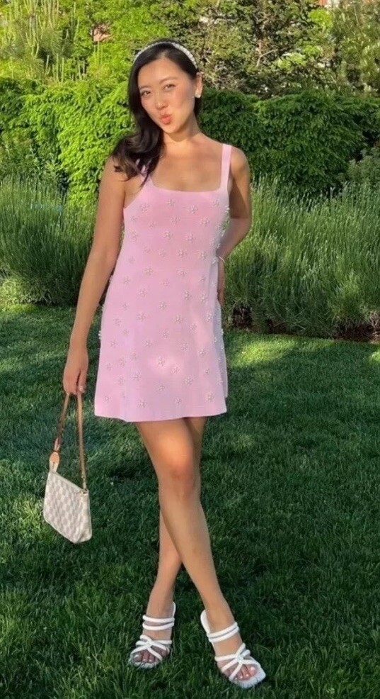 ZARA NEW WOMAN STRAPPY KNIT MINI DRESS WITH PEARL BEADS PINK ZARA NEW WOMAN STRAPPY KNIT MINI DRESS WITH PEARL BEADS PINK